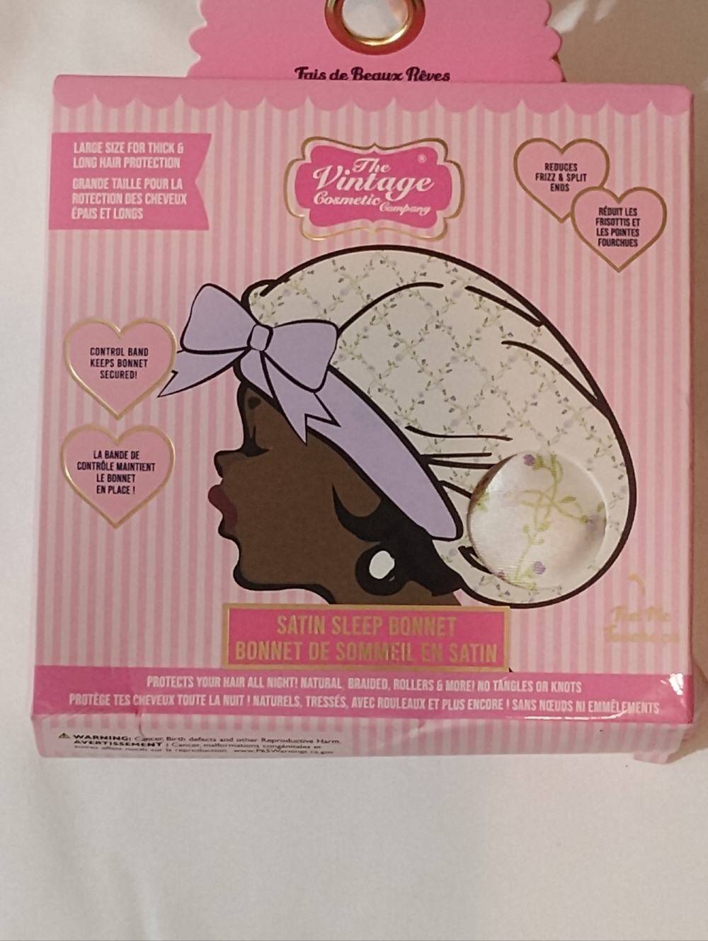 The Vintage Cosmetic Company Satin Sleep Bonnet - Pink & Lilac